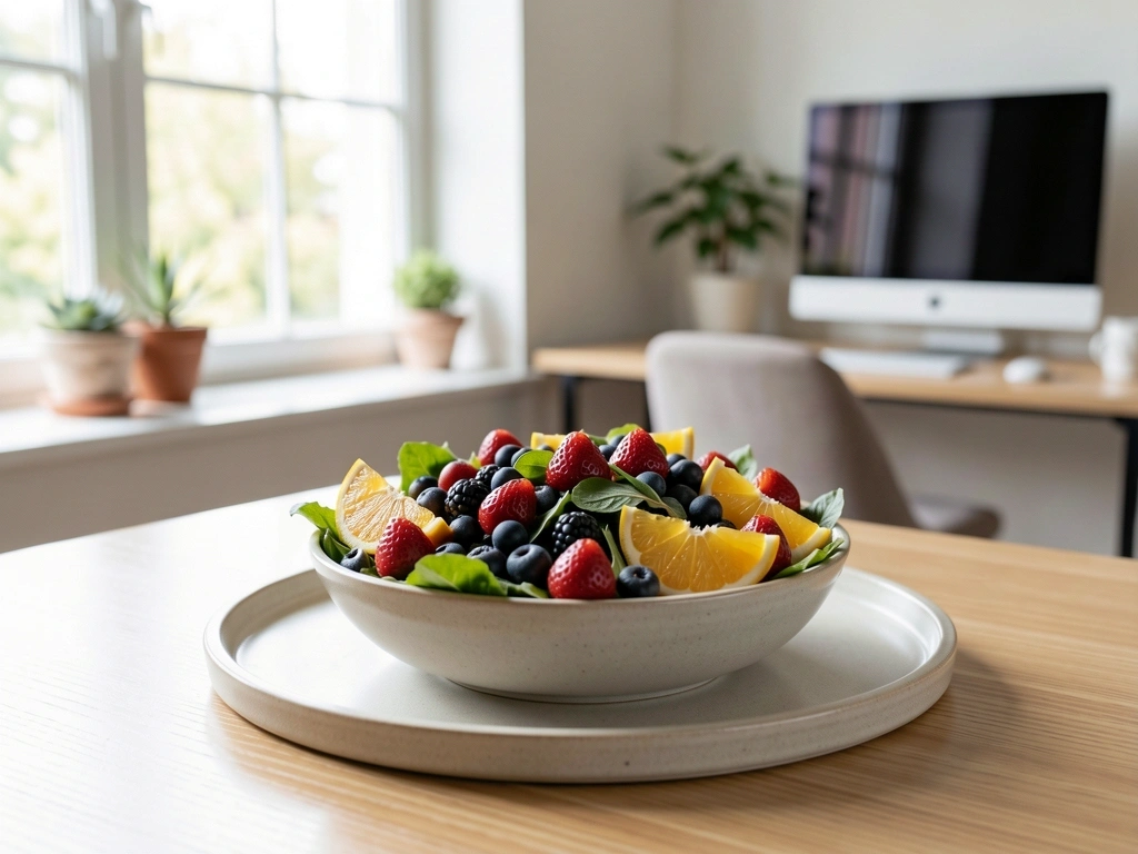 Frutas variadas en plato cerámico